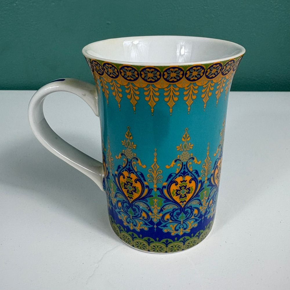Barnes & Noble Punctuate Tall Mug Teal Gold Medallion Cup